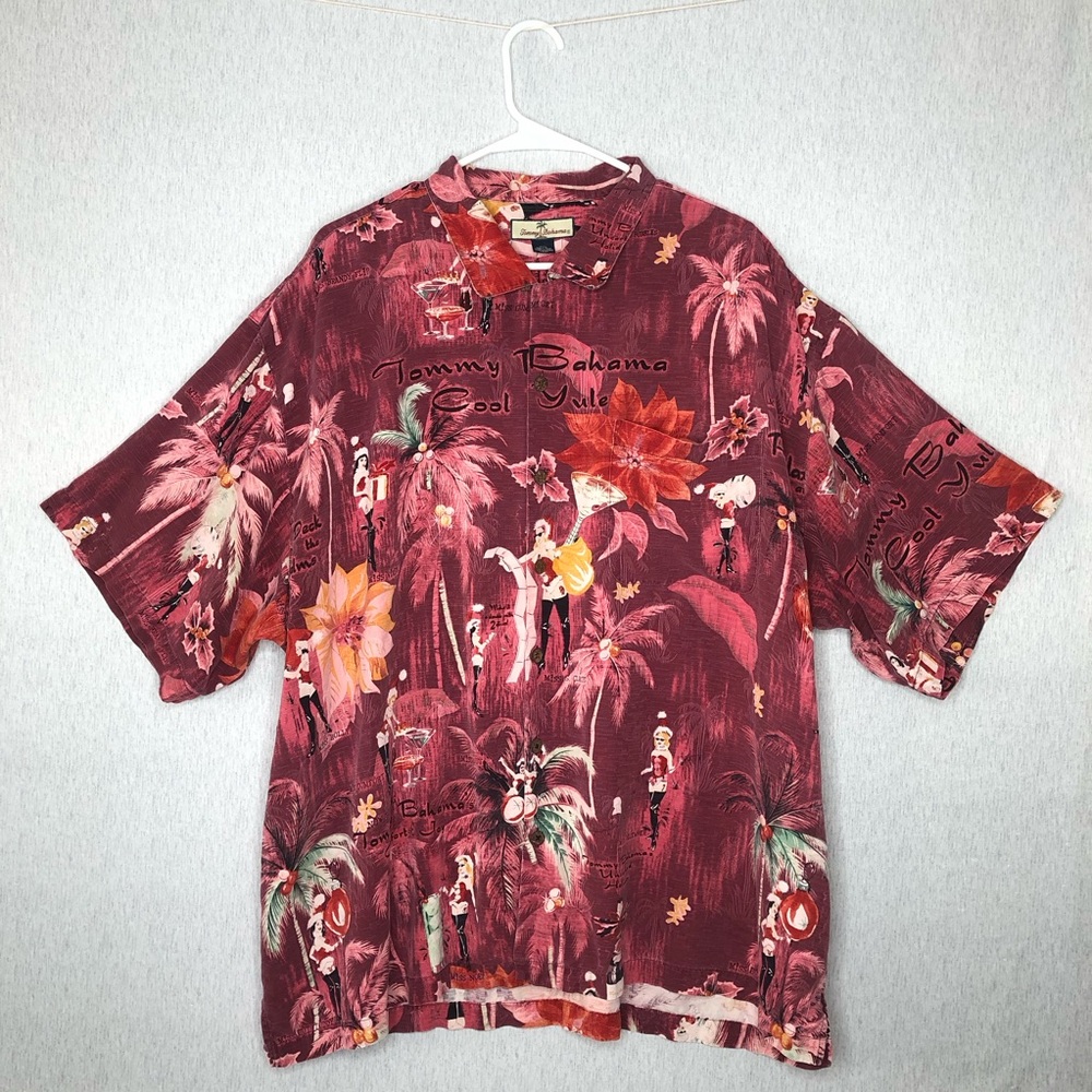 Tommy Bahama Shirt Mens XXL Cool Yule Hawaiian Christmas Pinup Girl Silk Martini